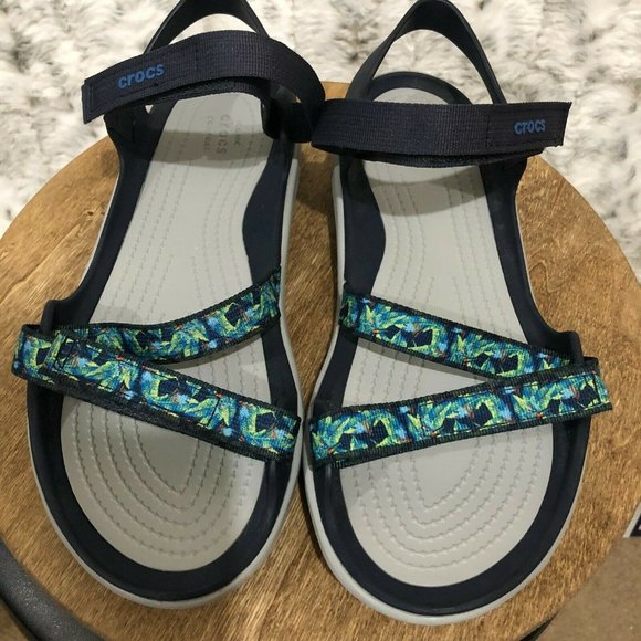 CROCS Shoes - Crocs Swiftwater Webbing Sandal 204804 Blue/Tan Size W8